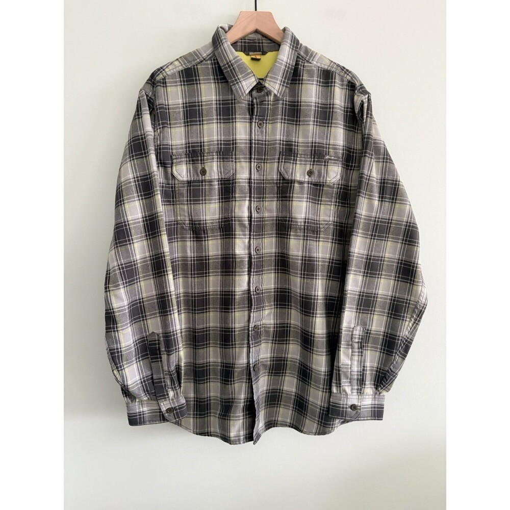 Eddie Bauer Mens Flannel Shirt Gray Plaid Long Sleeve Cotton Size TXL